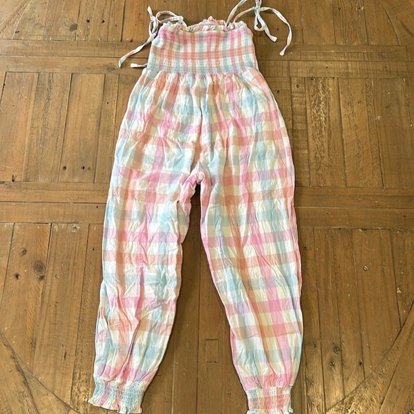 SweetHoney pastel plaid smocked leggy romper jumpsuit size 9 - Picture 6 of 8